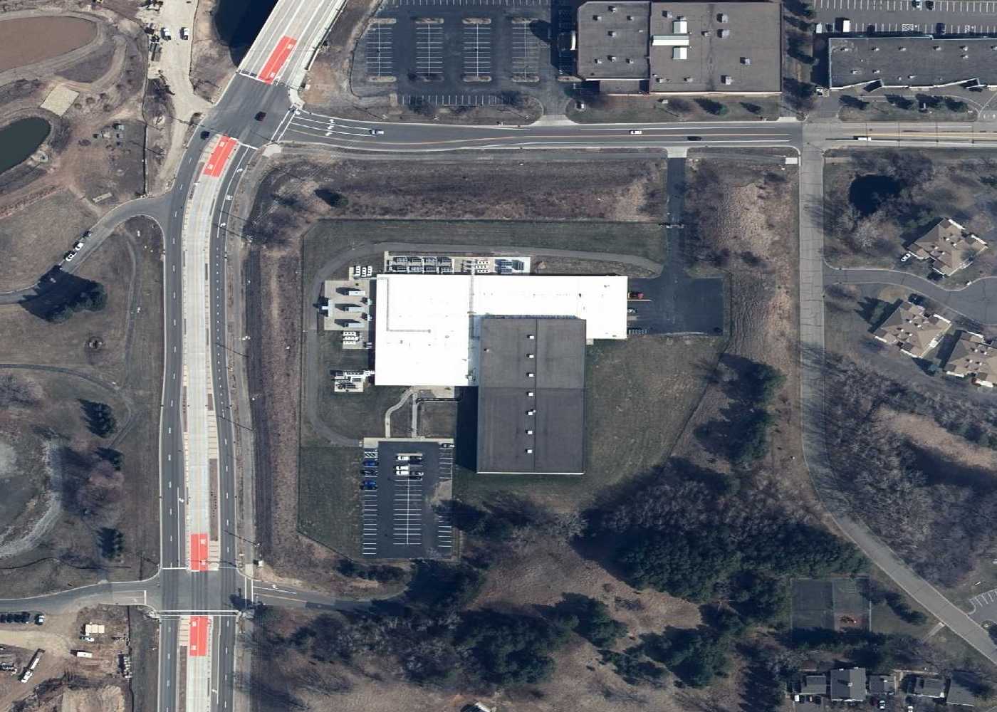 Aerial view of 401 Bielenberg Drive data center facility showing current infrastructure