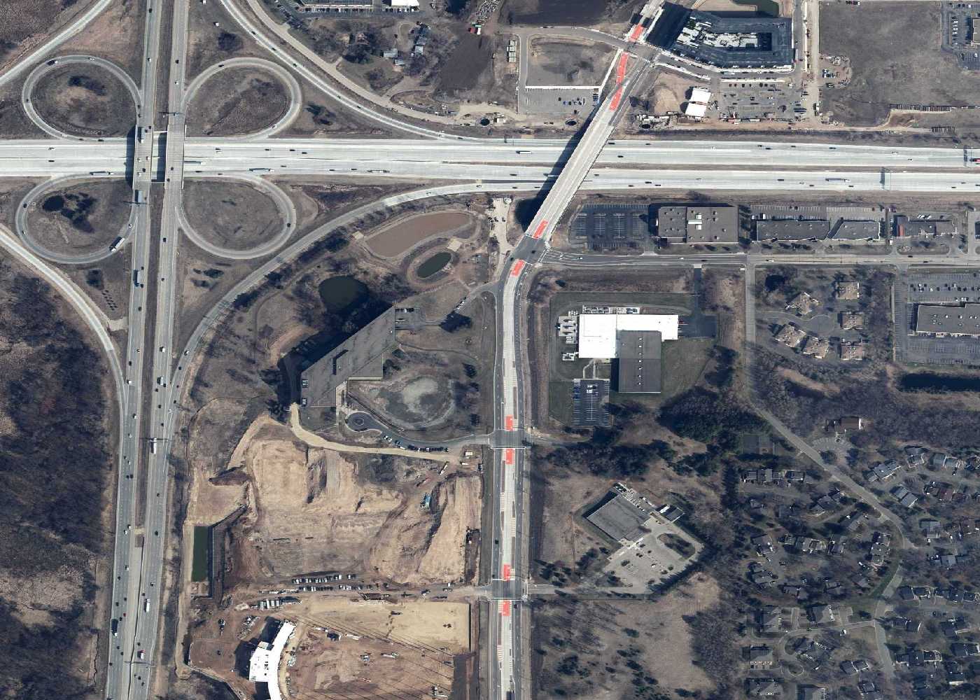 Aerial photograph showing both Bielenberg data center facilities - 401 and 500 - demonstrating their scale and proximity